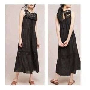 MAEVE Anthropologie $178 Midi Dress Fairy Grunge Shimmer Crochet Gauze Sz XS